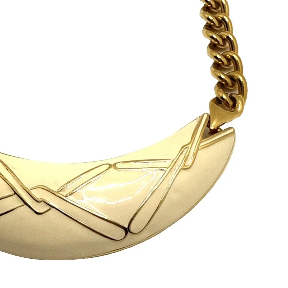 Vintage Monet Collar Necklace Gold Tone Cream Enamel Modernist Choker 16